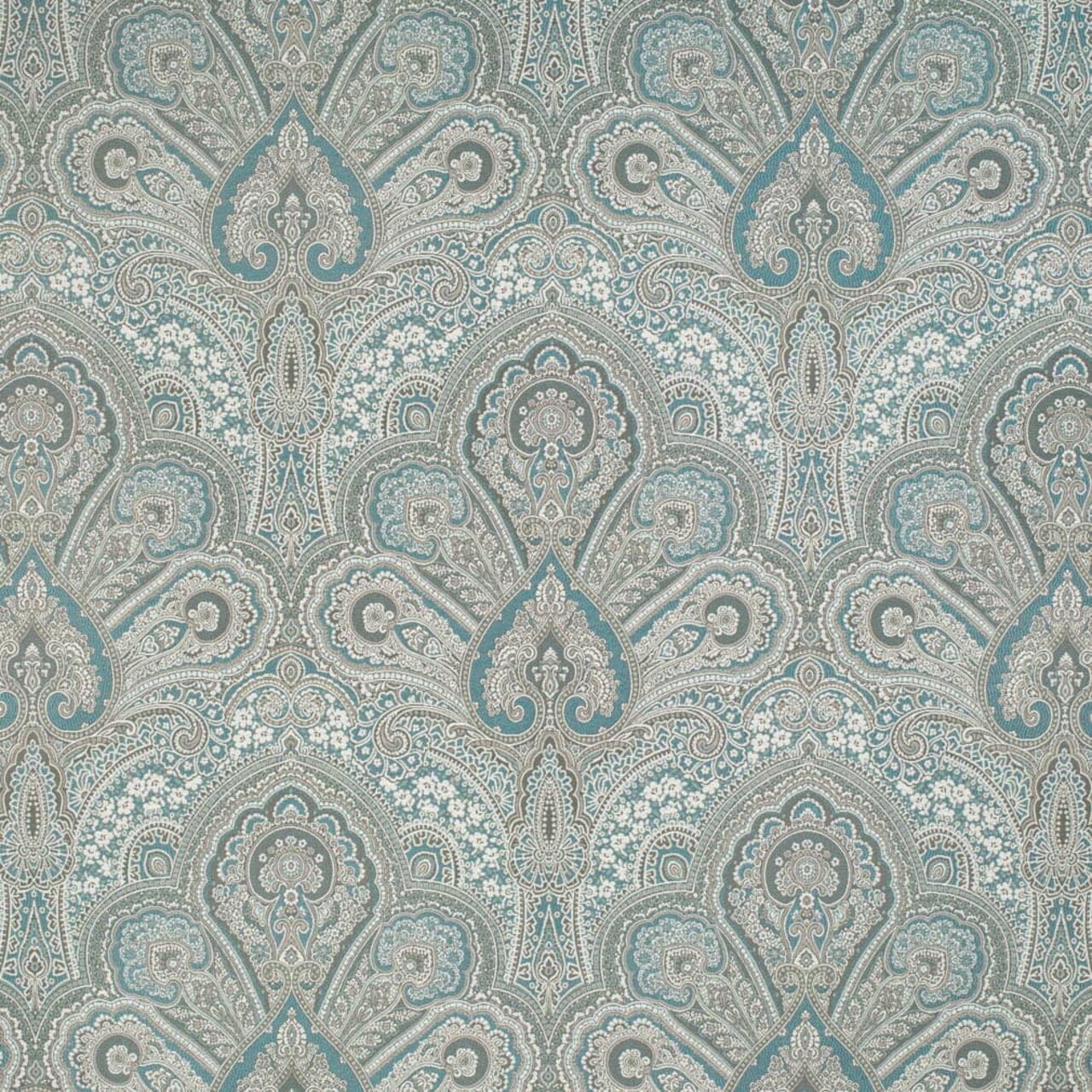 Turquoise Flora - Aqua & Teal Damask Upholstery Fabric 54 Inches"